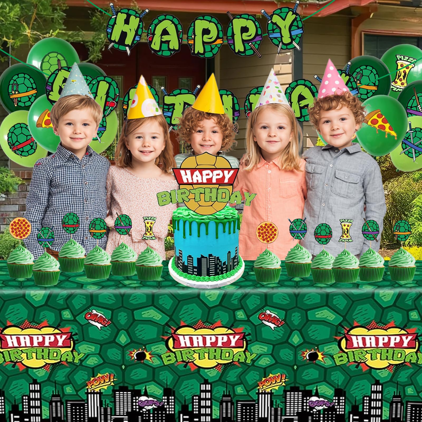 DUCTIAIARY Turtle Birthday Party Decorations — Big Cake Topper, Cupcake Toppers, Balloons & Happy Birthday Banner