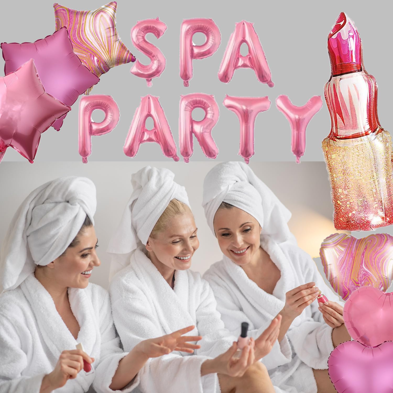 DUFACAI Spa Party Decorations - 46 Pcs Balloons, Fringe Curtain, Lipstick Balloon, Pink Spa Party Supplies