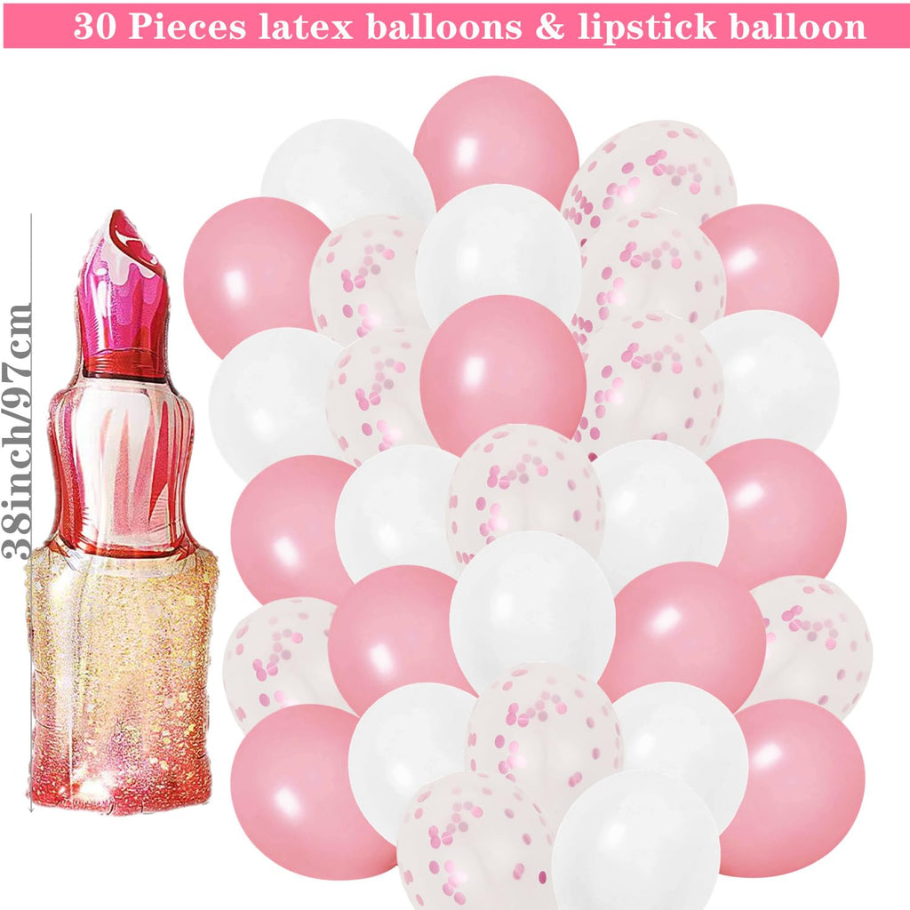 DUFACAI Spa Party Decorations - 46 Pcs Balloons, Fringe Curtain, Lipstick Balloon, Pink Spa Party Supplies