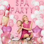 DUFACAI Spa Party Decorations - 46 Pcs Balloons, Fringe Curtain, Lipstick Balloon, Pink Spa Party Supplies