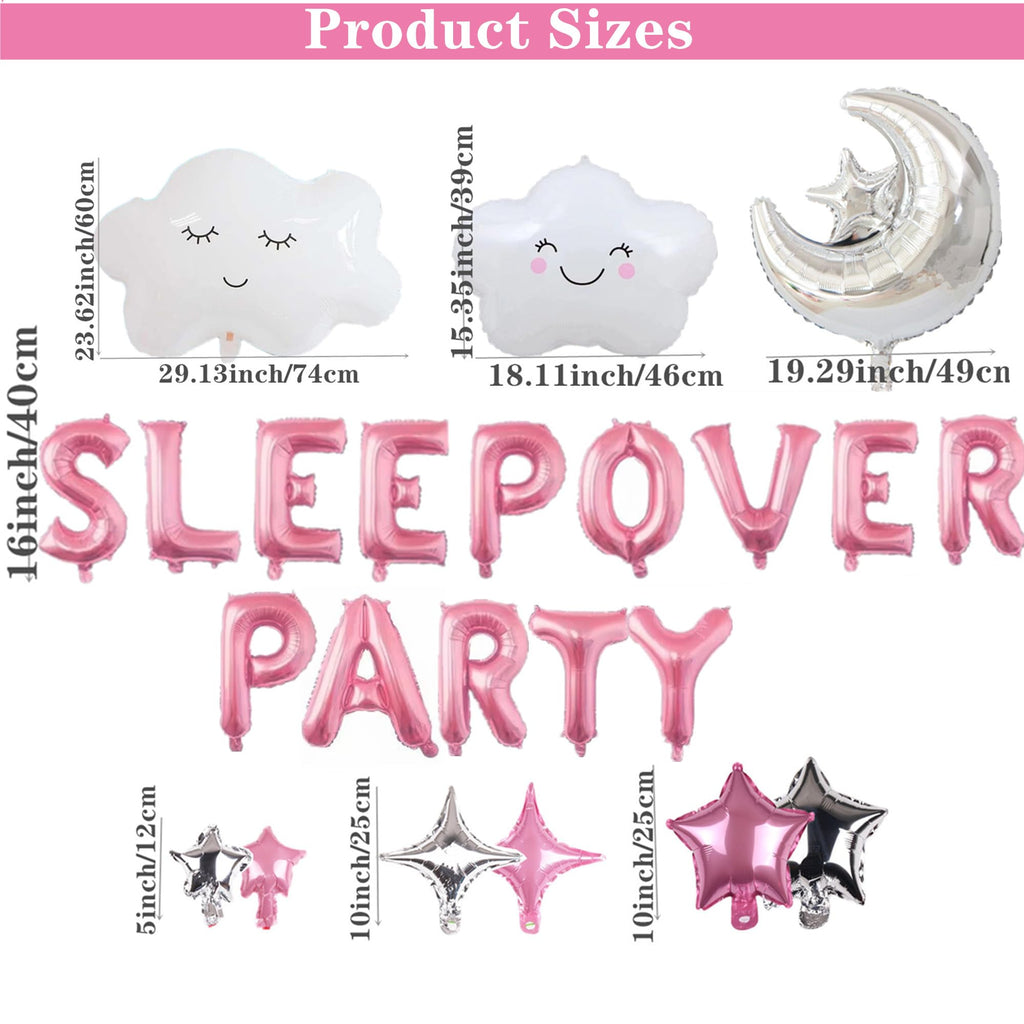 DUFACAI 47-Piece Sleepover Party Banner Kit – Pink Balloons, Moon & Star Decor