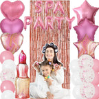 DUFACAI Spa Party Decorations - 46 Pcs Balloons, Fringe Curtain, Lipstick Balloon, Pink Spa Party Supplies