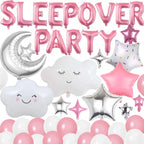 DUFACAI 47-Piece Sleepover Party Banner Kit – Pink Balloons, Moon & Star Decor