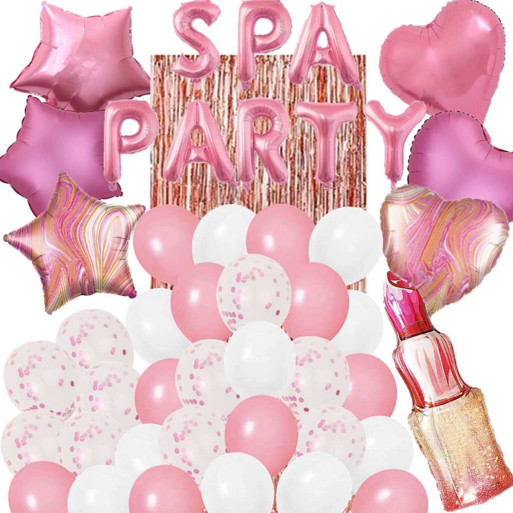DUFACAI Spa Party Decorations - 46 Pcs Balloons, Fringe Curtain, Lipstick Balloon, Pink Spa Party Supplies