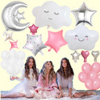DUFACAI 47-Piece Sleepover Party Banner Kit – Pink Balloons, Moon & Star Decor