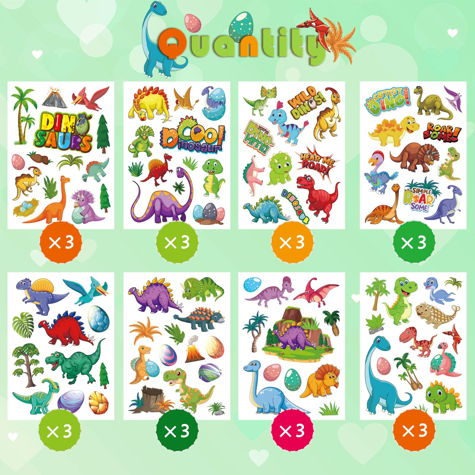 DUJAA 24 Sheets Dinosaur Stickers – Kids Party Favors & Classroom Rewards