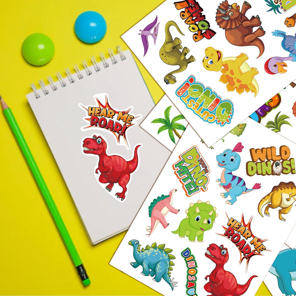 DUJAA 24 Sheets Dinosaur Stickers – Kids Party Favors & Classroom Rewards