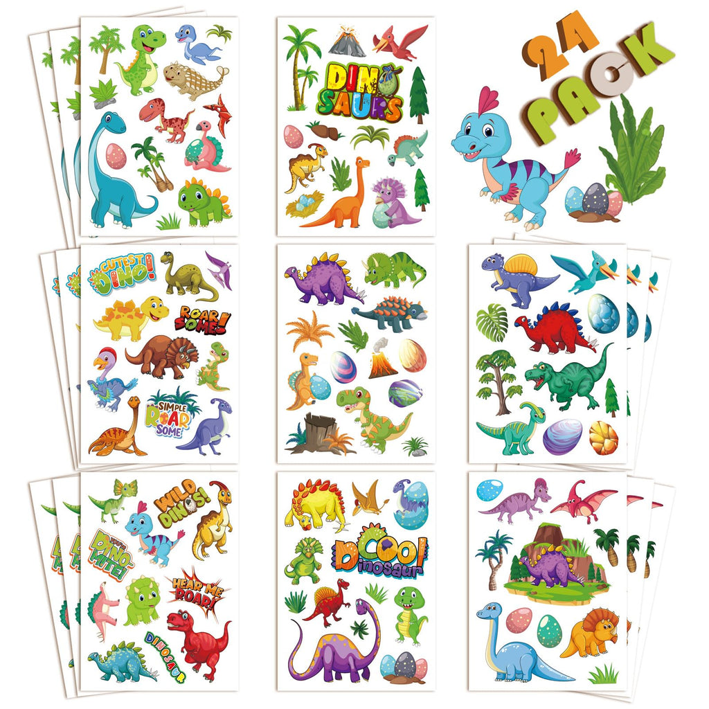 DUJAA 24 Sheets Dinosaur Stickers – Kids Party Favors & Classroom Rewards