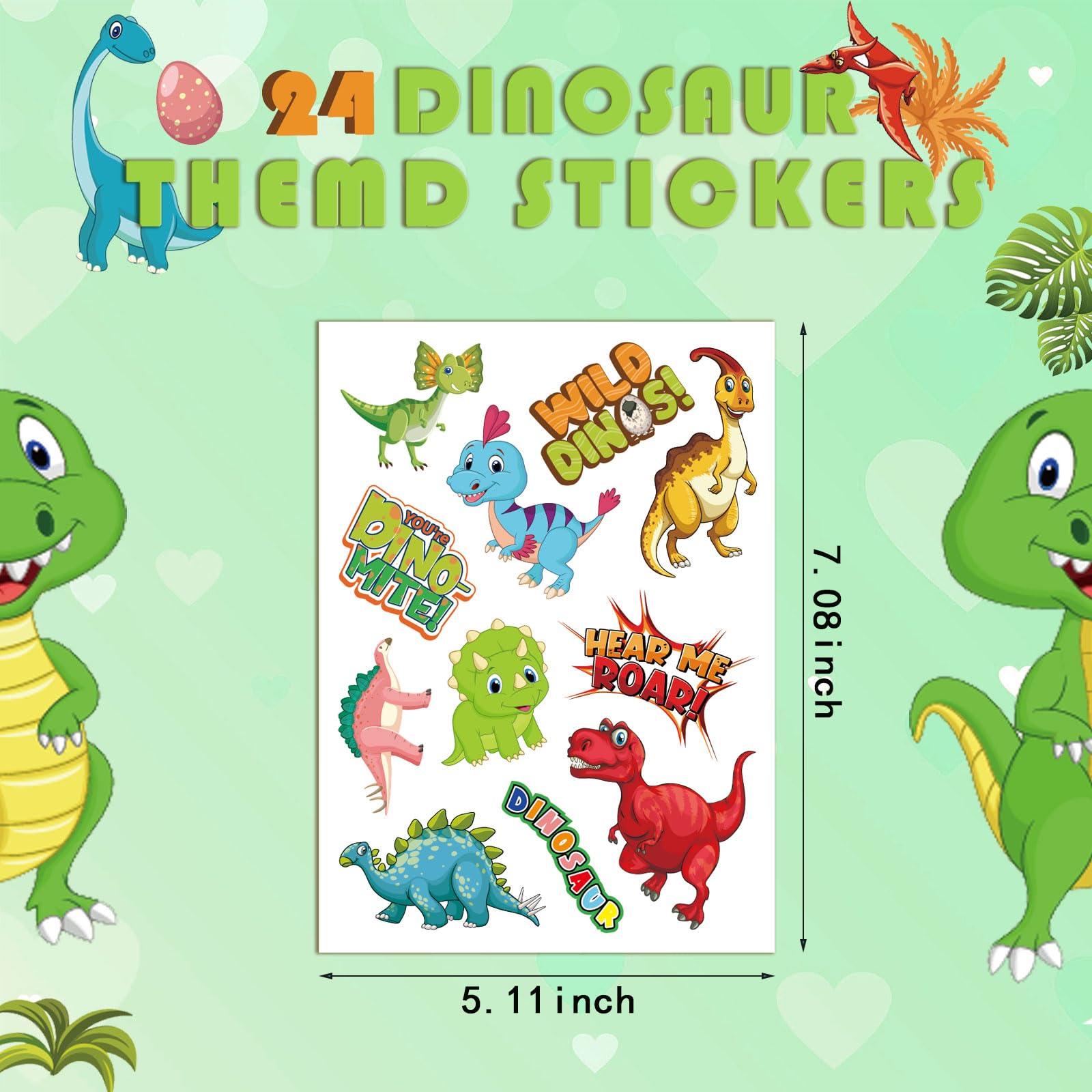 DUJAA 24 Sheets Dinosaur Stickers – Kids Party Favors & Classroom Rewards