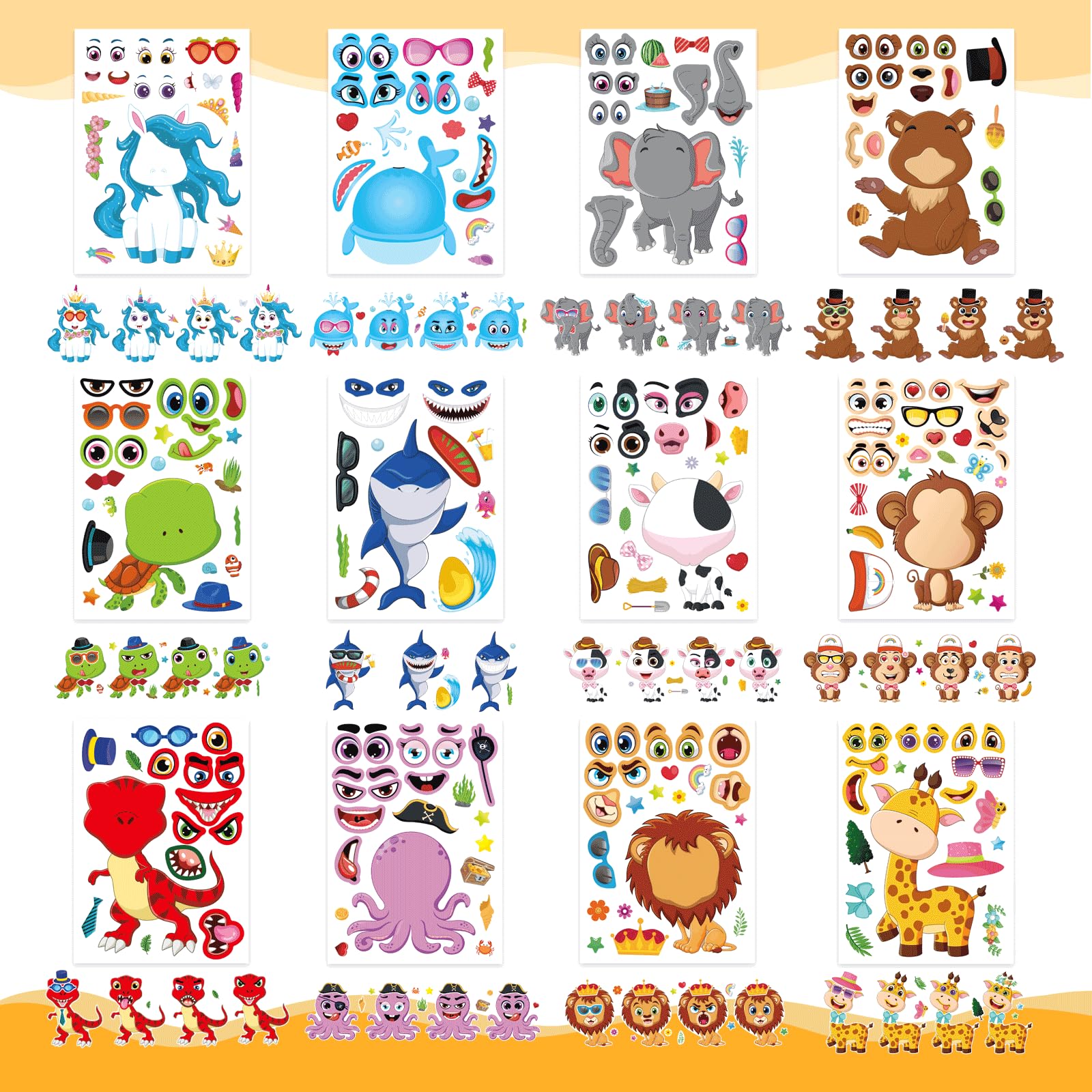 DUJAA 48 Sheets Make-a-Face Stickers for Kids – Mix & Match Animal Theme Party Favors