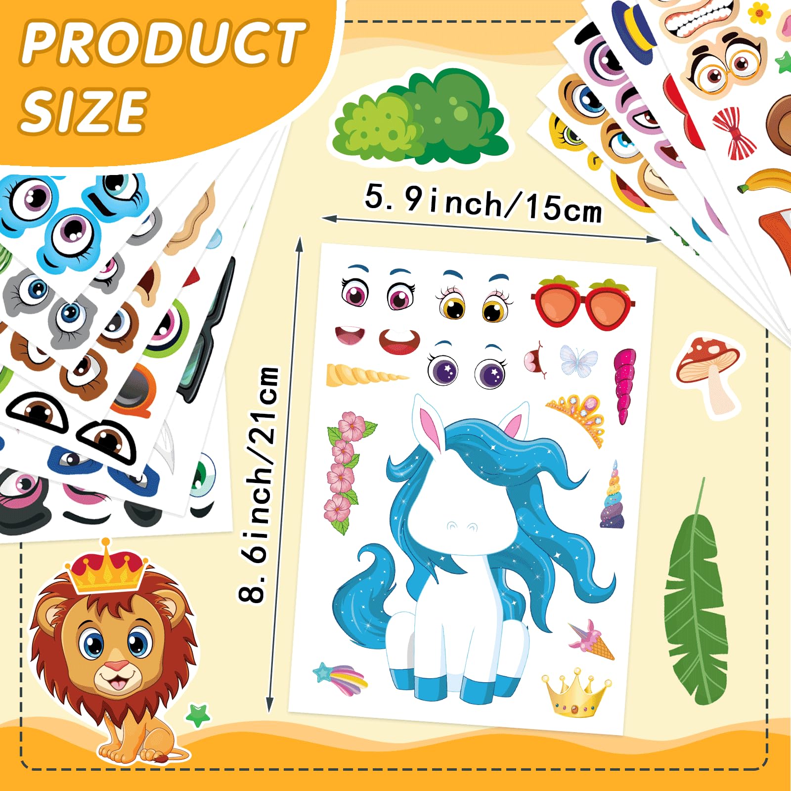 DUJAA 48 Sheets Make-a-Face Stickers for Kids – Mix & Match Animal Theme Party Favors