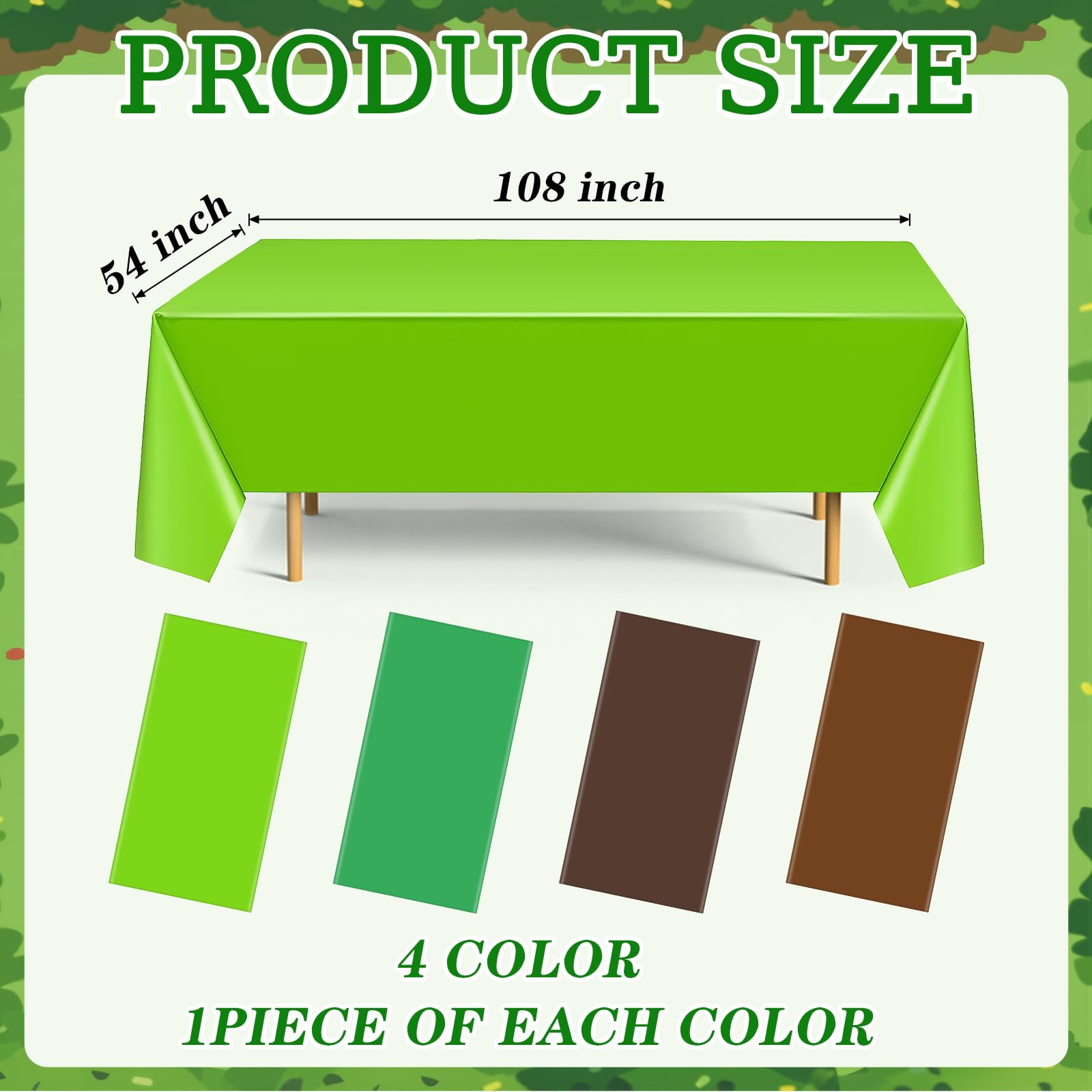Dunzoom 4 Pack Green & Brown Pixel Gaming Tablecloths – 54 x 108 in Disposable Plastic Table Cover