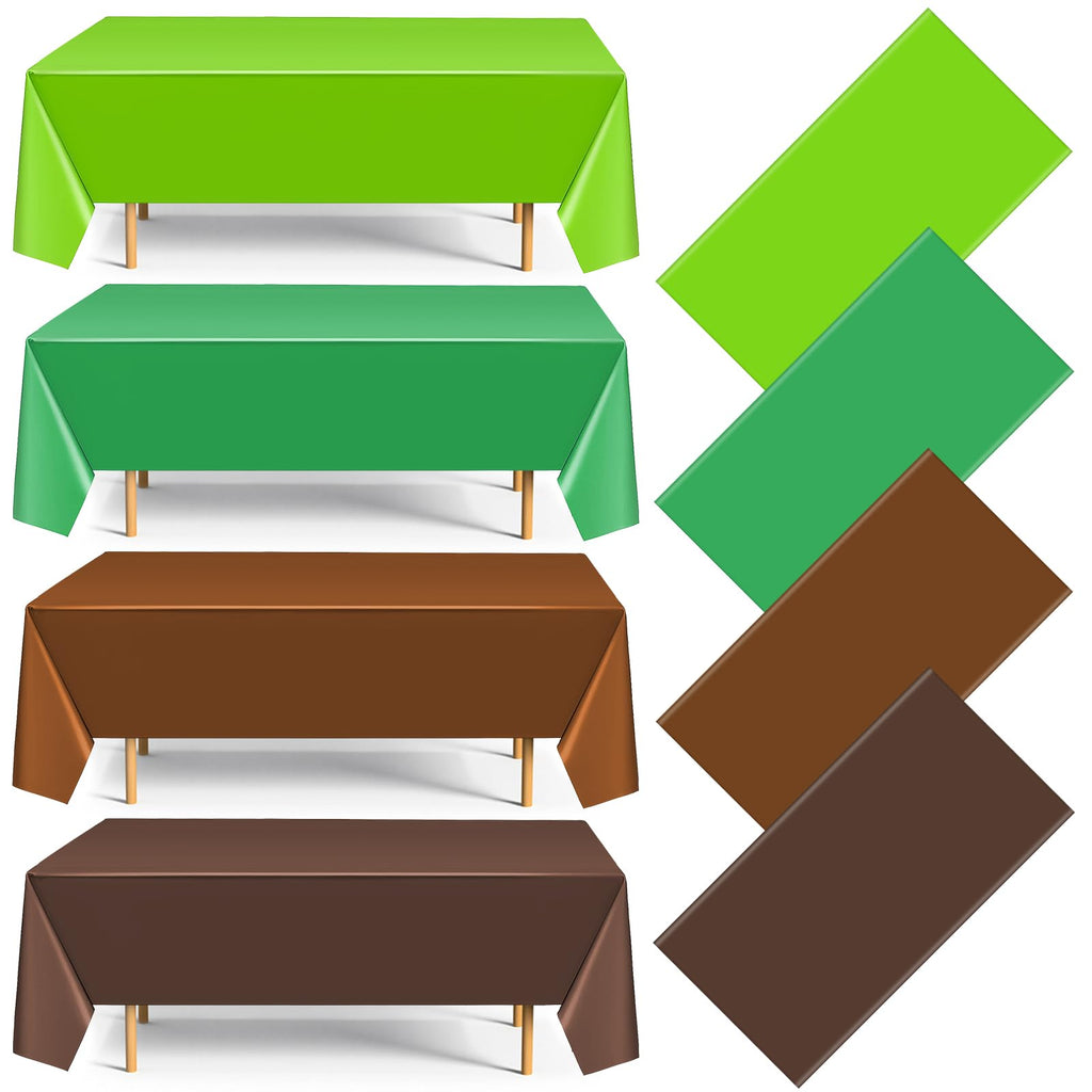 Dunzoom 4 Pack Green & Brown Pixel Gaming Tablecloths – 54 x 108 in Disposable Plastic Table Cover