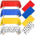 Dunzoom 4 Pack Puppy Paw Print Tablecloth – 54 x 108 in Disposable Plastic Table Cover (Blue Red Yellow)