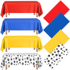 Dunzoom 4 Pack Puppy Paw Print Tablecloth – 54 x 108 in Disposable Plastic Table Cover (Blue Red Yellow)
