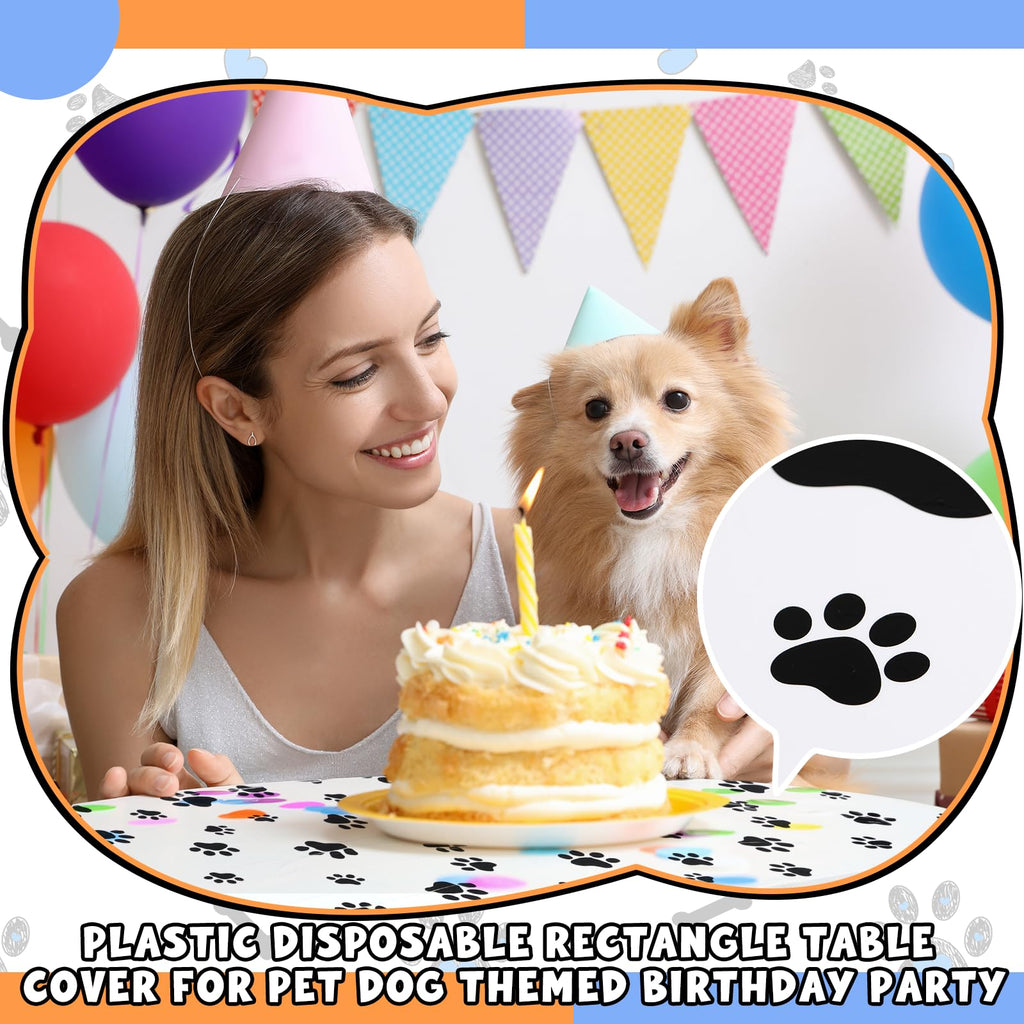Dunzoom 4 Pack Puppy Paw Print Tablecloth – 54 x 108 in Disposable Plastic Table Cover (Blue Red Yellow)