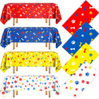 Dunzoom 4 Pack Puppy Paw Print Tablecloths – 54 x 108 in Disposable PE Pet Table Cover