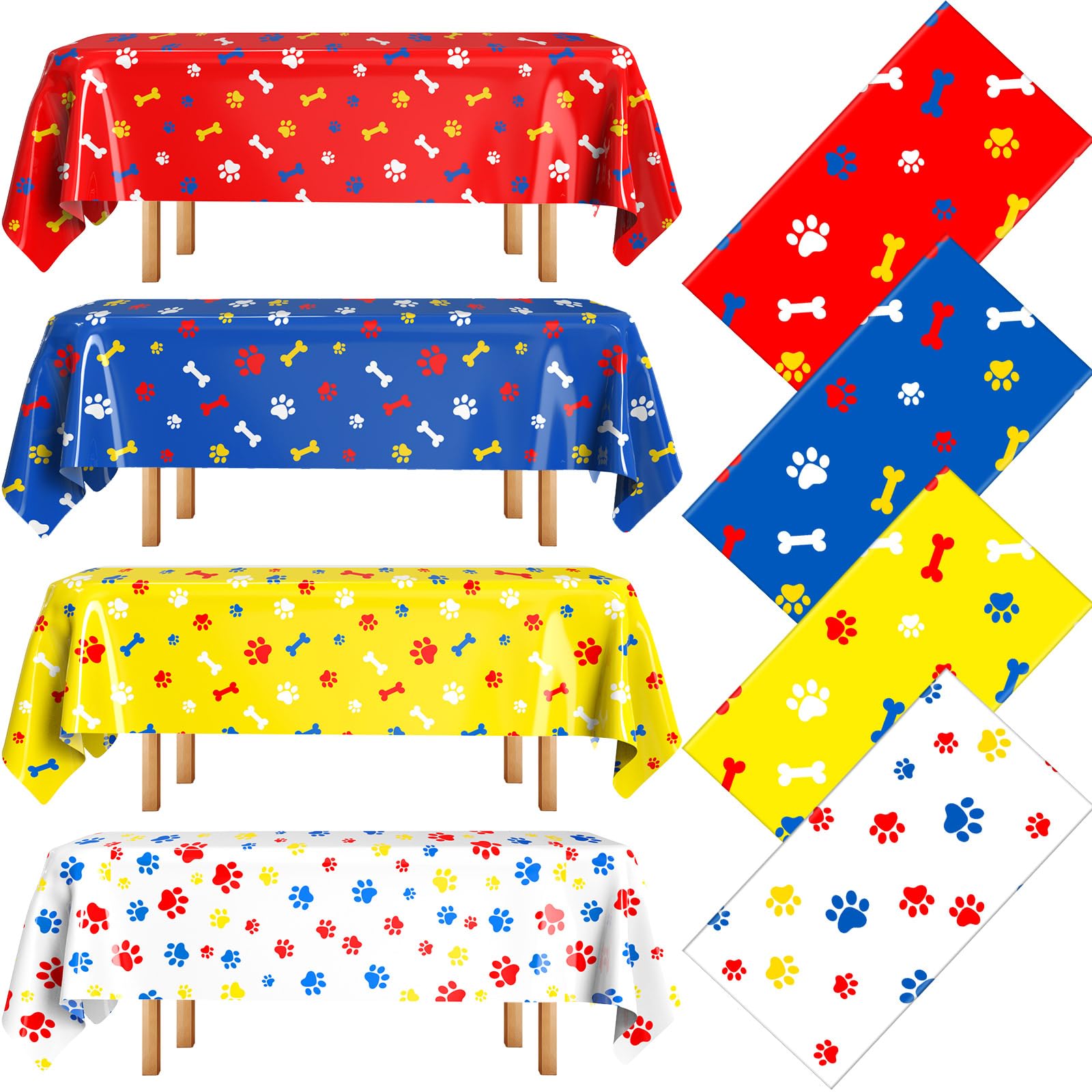 Dunzoom 4 Pack Puppy Paw Print Tablecloths – 54 x 108 in Disposable PE Pet Table Cover