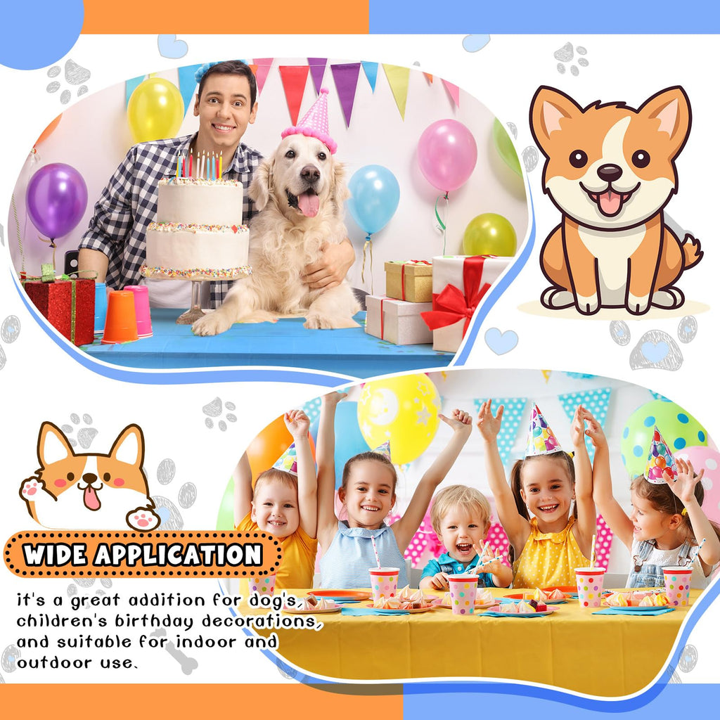 Dunzoom 4 Pack Puppy Paw Print Tablecloth – 54 x 108 in Disposable Plastic Table Cover (Blue Red Yellow)