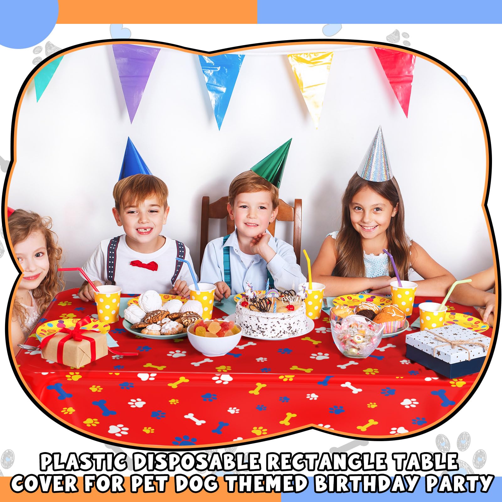 Dunzoom 4 Pack Puppy Paw Print Tablecloths – 54 x 108 in Disposable PE Pet Table Cover