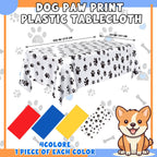 Dunzoom 4 Pack Puppy Paw Print Tablecloth – 54 x 108 in Disposable Plastic Table Cover (Blue Red Yellow)