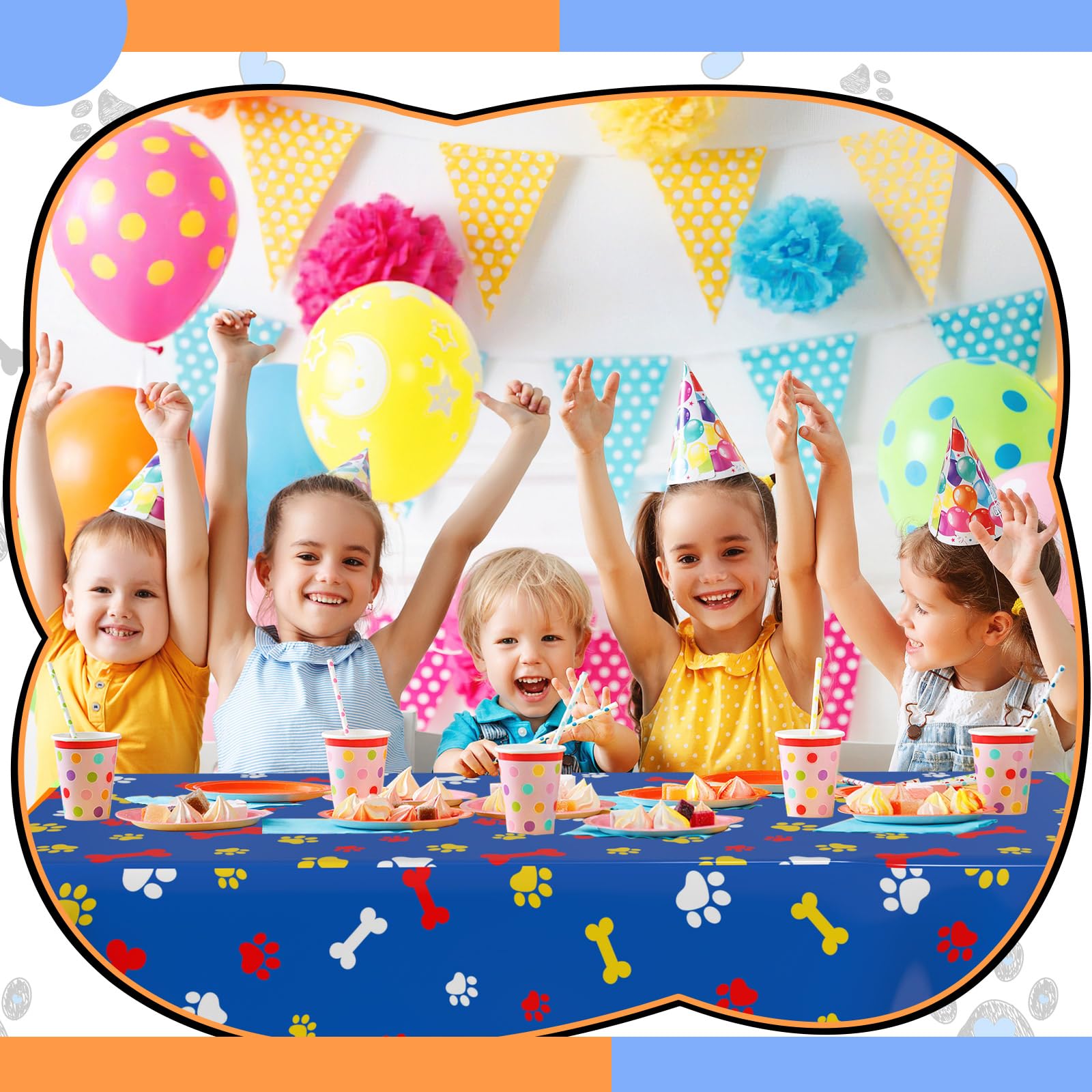 Dunzoom 4 Pack Puppy Paw Print Tablecloths – 54 x 108 in Disposable PE Pet Table Cover