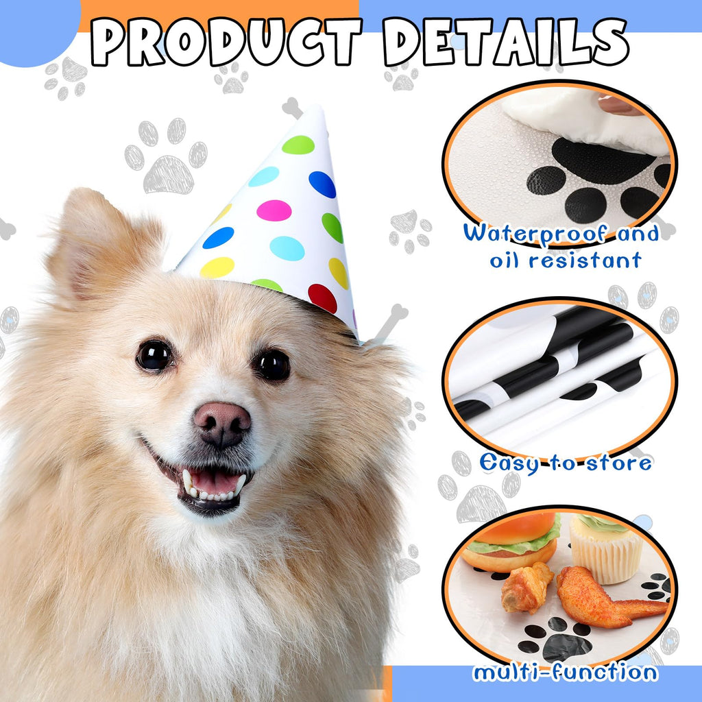 Dunzoom 4 Pack Puppy Paw Print Tablecloth – 54 x 108 in Disposable Plastic Table Cover (Blue Red Yellow)