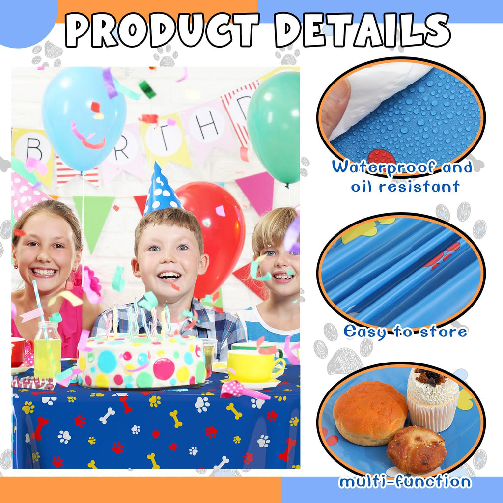 Dunzoom 4 Pack Puppy Paw Print Tablecloths – 54 x 108 in Disposable PE Pet Table Cover