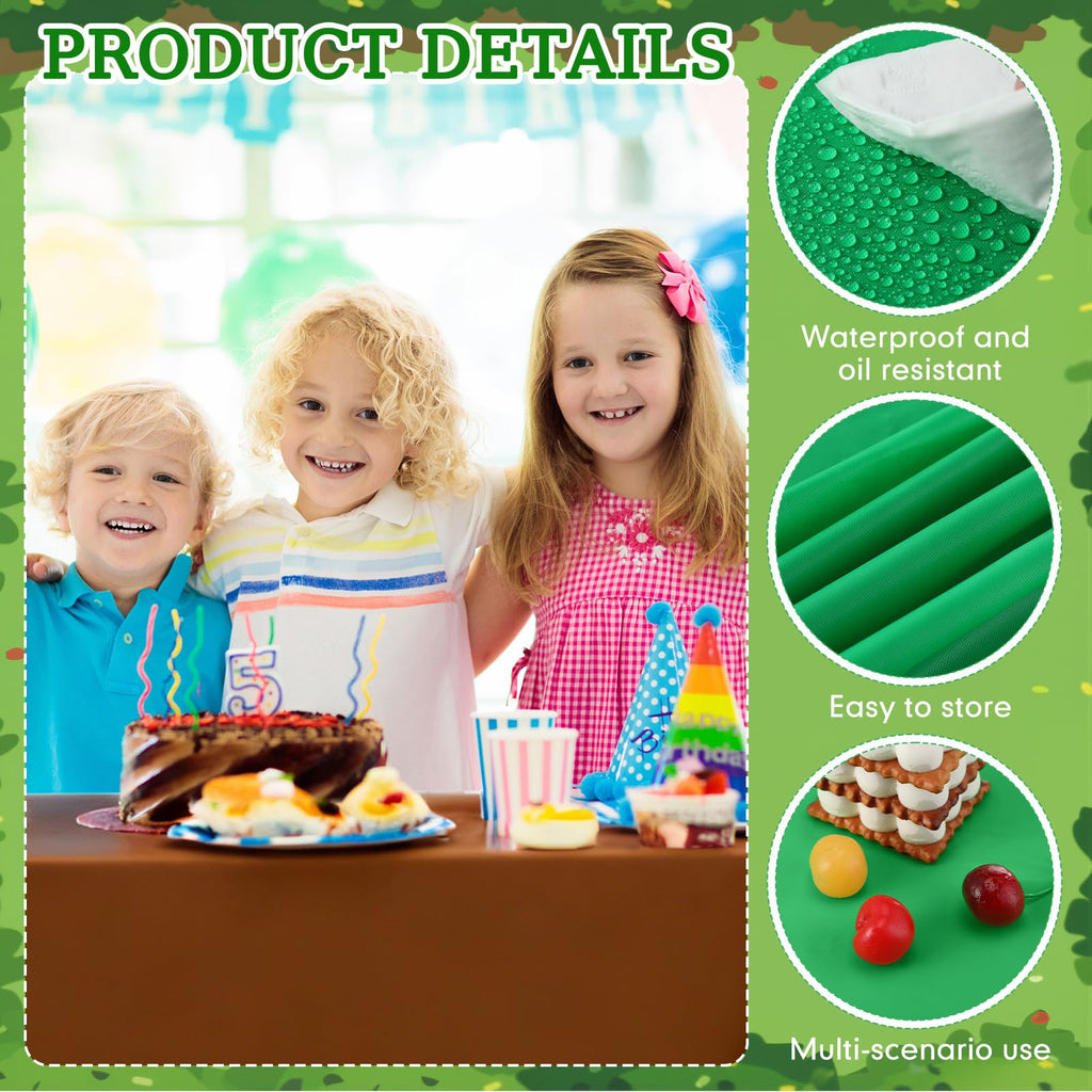 Dunzoom 4 Pack Green & Brown Pixel Gaming Tablecloths – 54 x 108 in Disposable Plastic Table Cover