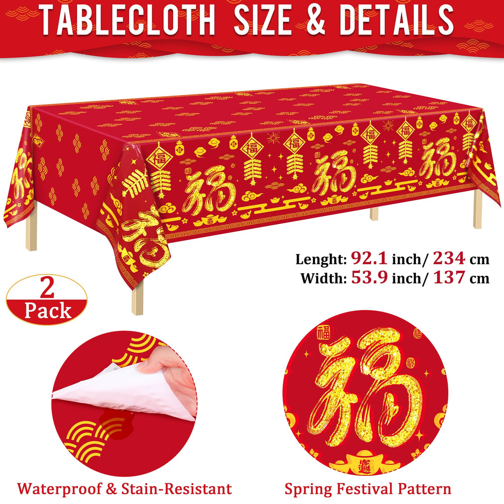 durony 170Pcs Chinese New Year Tableware Set – Red & Gold Design for 24 Guests | Plates, Cups, Napkins, Tablecloths