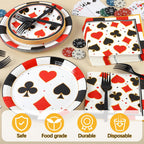 Durony 96-Piece Casino Theme Party Supplies – Plates, Napkins & Forks for Vegas-Style Events