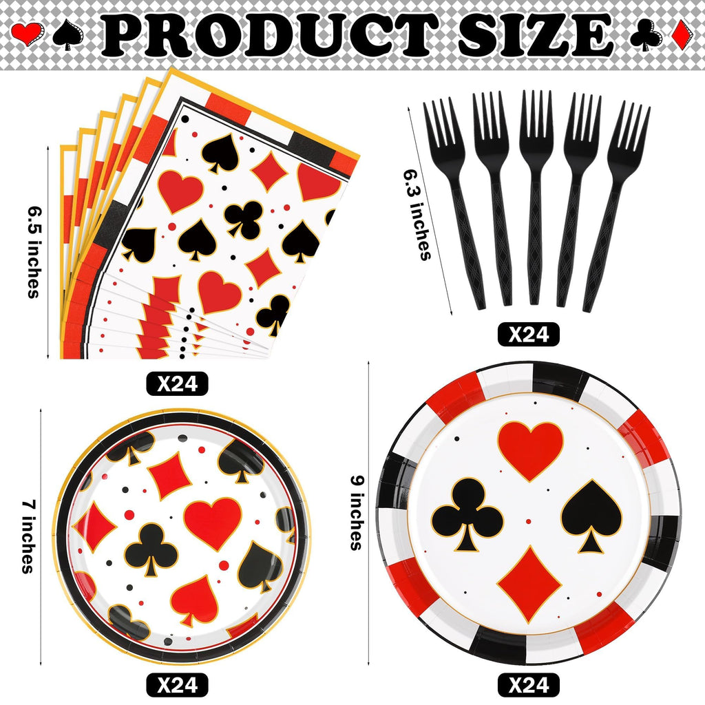 Durony 96-Piece Casino Theme Party Supplies – Plates, Napkins & Forks for Vegas-Style Events