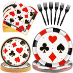 Durony 96-Piece Casino Theme Party Supplies – Plates, Napkins & Forks for Vegas-Style Events