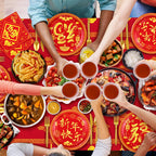 durony 170Pcs Chinese New Year Tableware Set – Red & Gold Design for 24 Guests | Plates, Cups, Napkins, Tablecloths