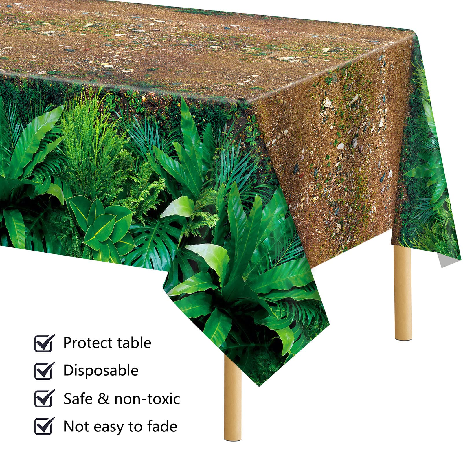 durony 2 Pieces Forest Path Tablecloth – Waterproof Safari Jungle Table Cover 108x54 Inch