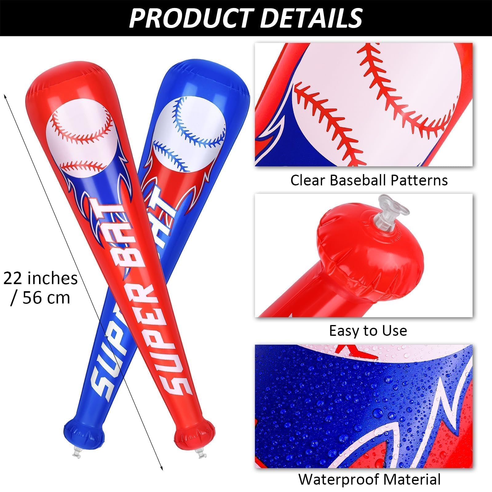 durony 24-Set Inflatable Baseball Bats & Foam Baseballs – Party Decor & Sports Favors