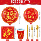 durony 170Pcs Chinese New Year Tableware Set – Red & Gold Design for 24 Guests | Plates, Cups, Napkins, Tablecloths