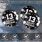 DURYGEN 13th Birthday Party Supplies – Black & Silver Disposable Plates & Napkins for Teens