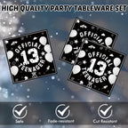 DURYGEN 13th Birthday Party Supplies – Black & Silver Disposable Plates & Napkins for Teens