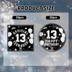 DURYGEN 13th Birthday Party Supplies – Black & Silver Disposable Plates & Napkins for Teens