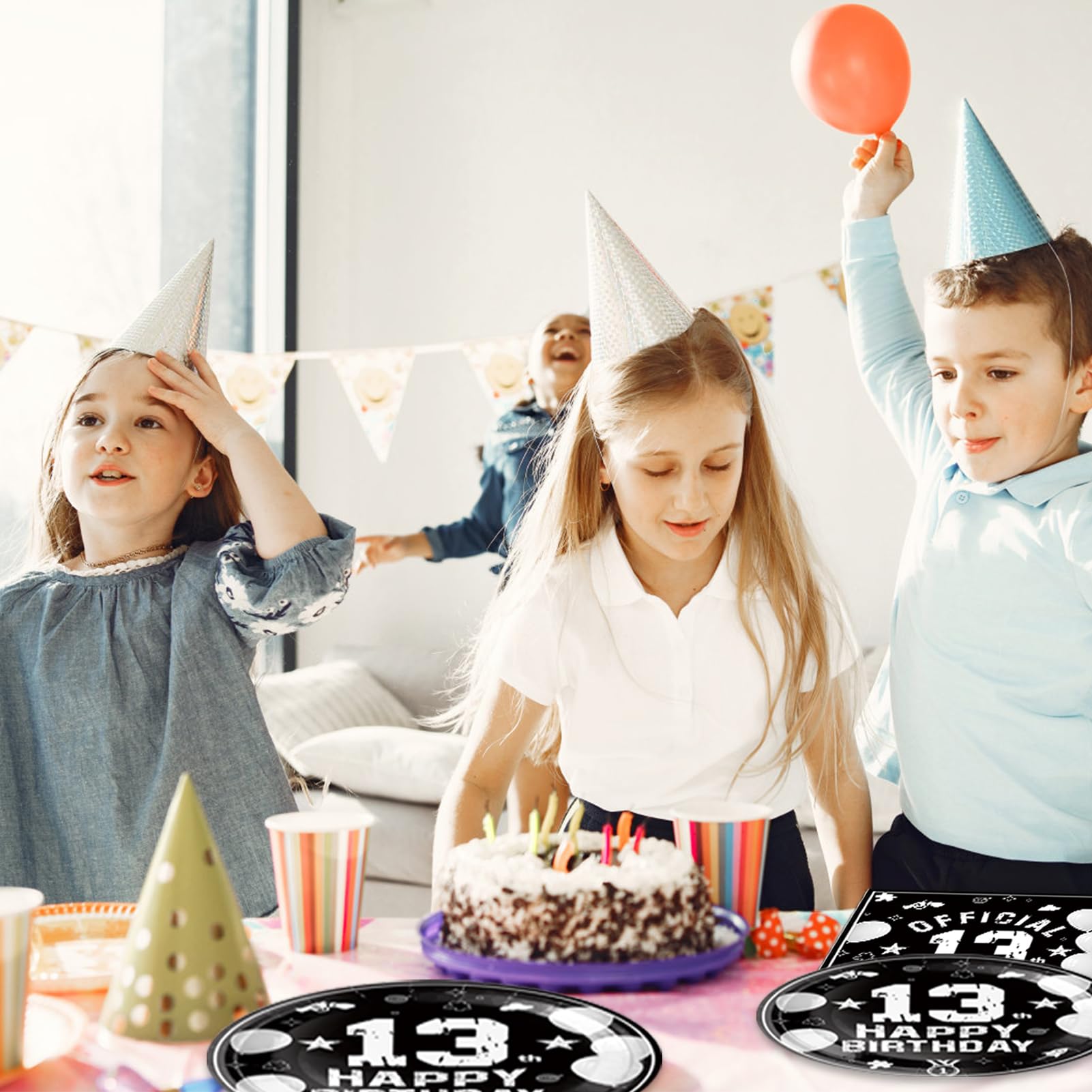 DURYGEN 13th Birthday Party Supplies – Black & Silver Disposable Plates & Napkins for Teens