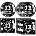 DURYGEN 13th Birthday Party Supplies – Black & Silver Disposable Plates & Napkins for Teens