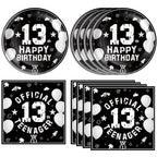 DURYGEN 13th Birthday Party Supplies – Black & Silver Disposable Plates & Napkins for Teens