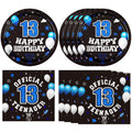 DURYGEN 40PCS 13th Birthday Plates & Napkins Set – Black & Blue Disposable Teen Tableware (Serves 20)