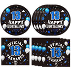 DURYGEN 40PCS 13th Birthday Plates & Napkins Set – Black & Blue Disposable Teen Tableware (Serves 20)