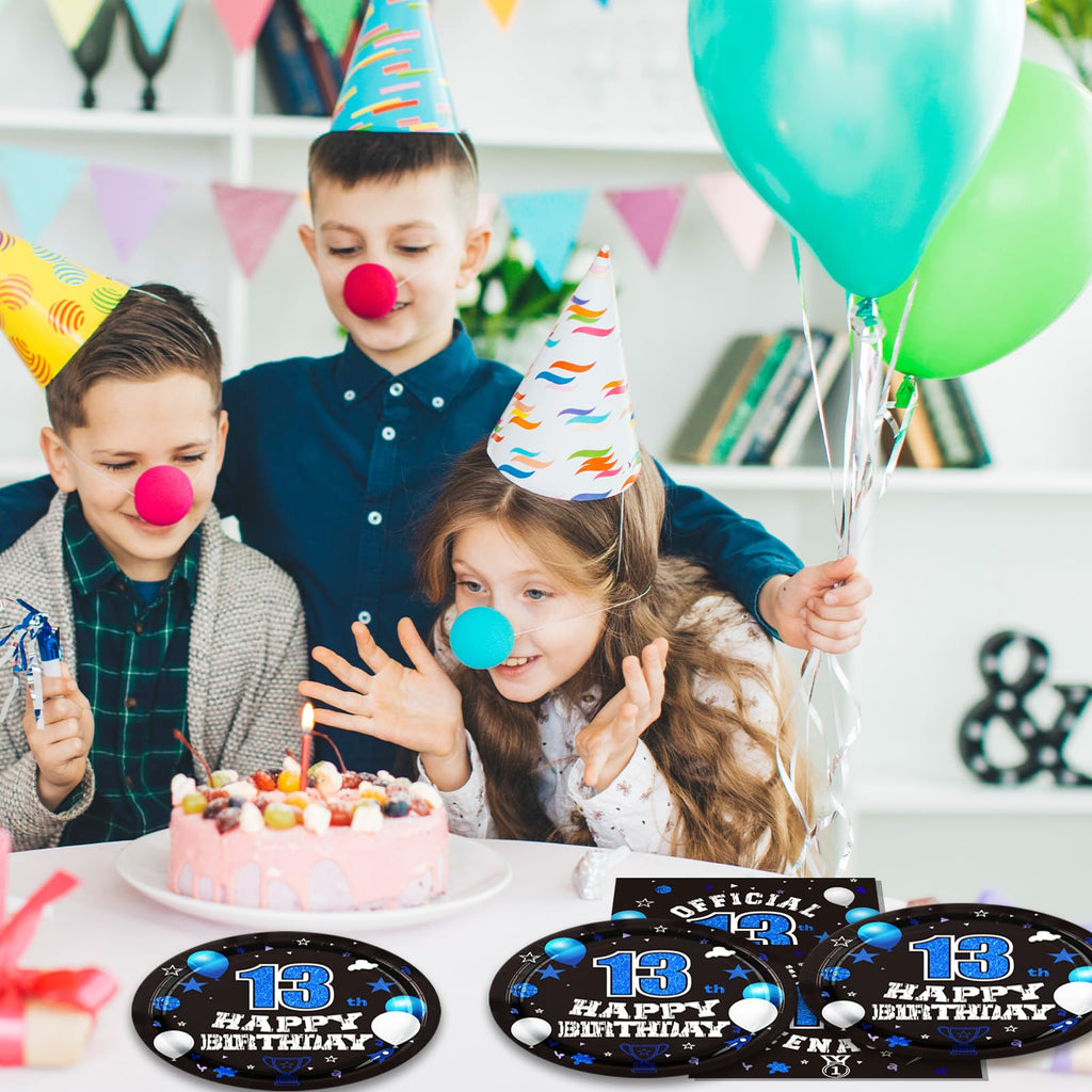 DURYGEN 40PCS 13th Birthday Plates & Napkins Set – Black & Blue Disposable Teen Tableware (Serves 20)