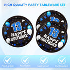 DURYGEN 40PCS 13th Birthday Plates & Napkins Set – Black & Blue Disposable Teen Tableware (Serves 20)