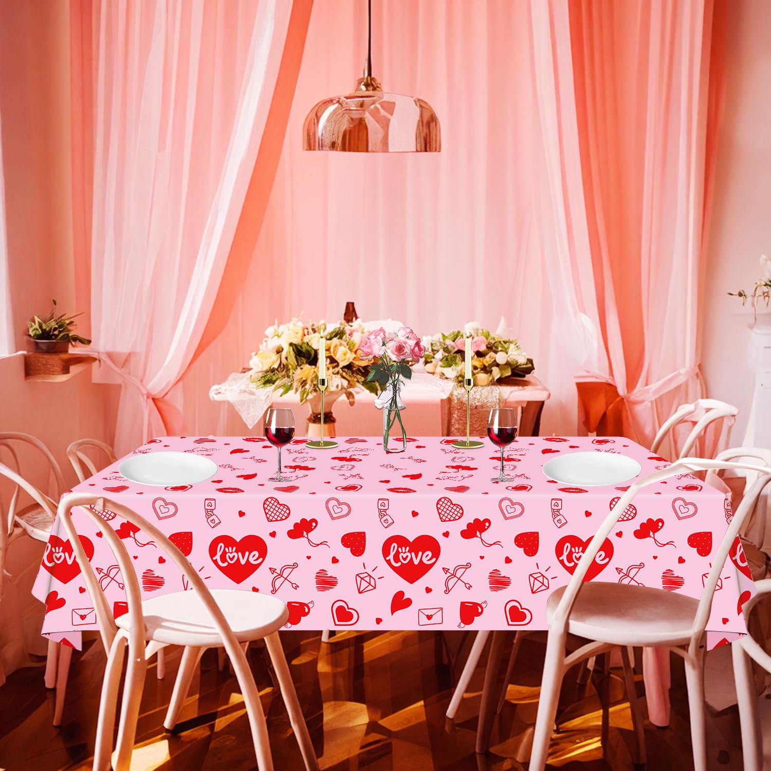 Dvaorc 4 Pack Valentines Day Tablecloth – Love Heart Table Cover 86 x 51 in