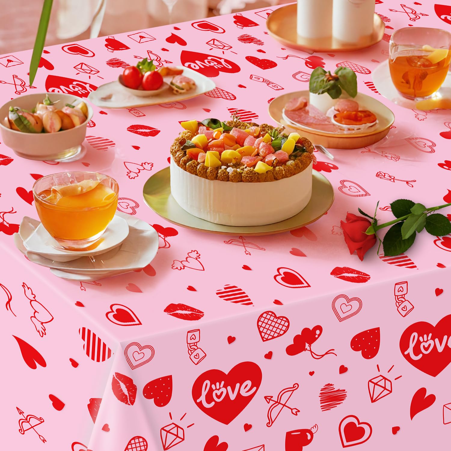 Dvaorc 4 Pack Valentines Day Tablecloth – Love Heart Table Cover 86 x 51 in