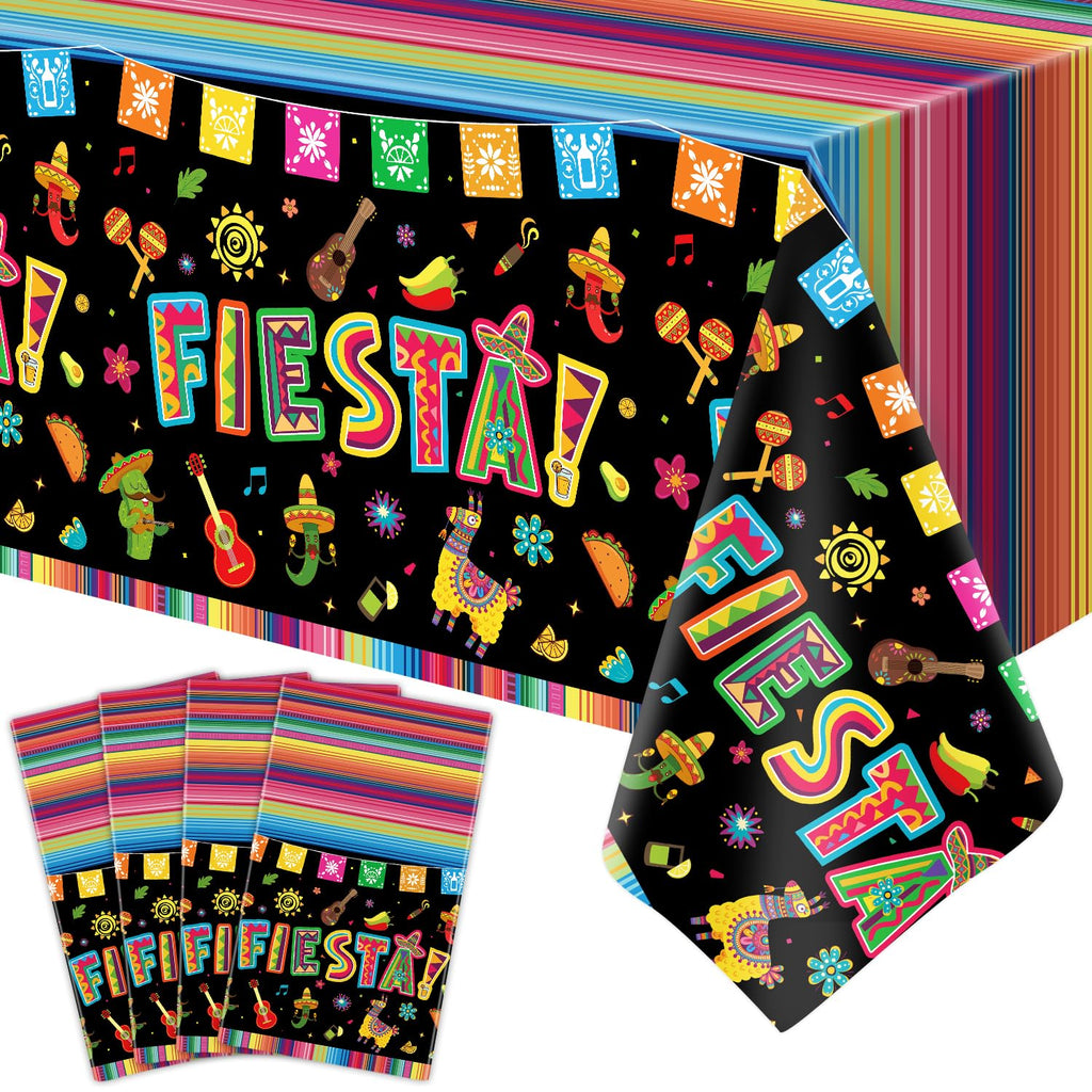 Dvaorc 4 Pack Cinco de Mayo Fiesta Tablecloths – 86 x 51 in, Oil & Water-Resistant, Easy-Clean